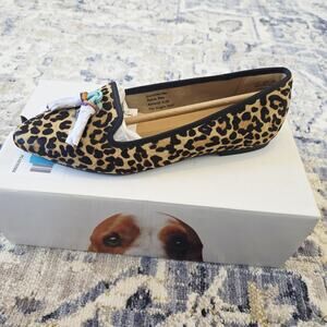 🔥 New Hush Puppies Women's Sadie Tassel Slip-On Leopard Calf Fur Flats Sz 7.5 M